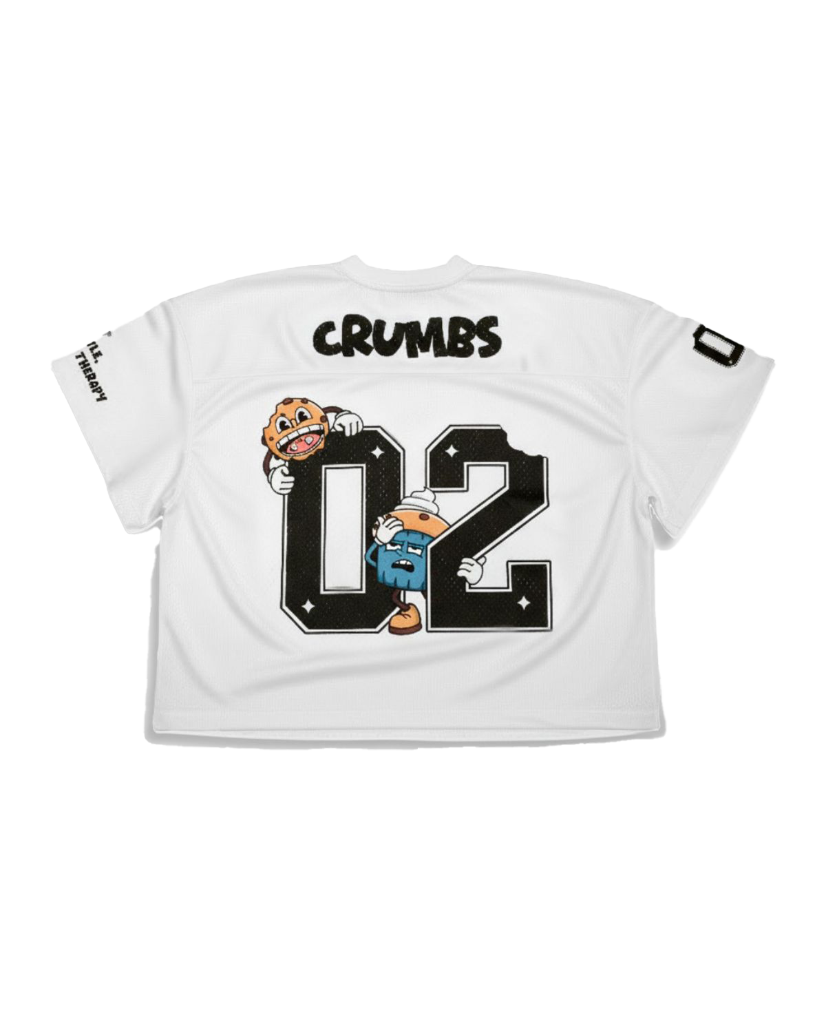 White jersey with 'Crumbs' and number design on a white background