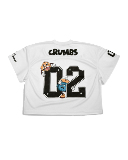 White jersey with 'Crumbs' and number design on a white background