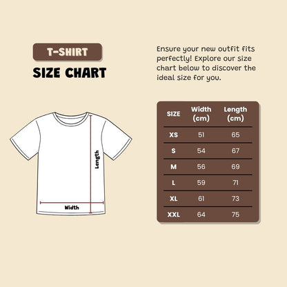 Two Crumbs oversized short sleeve t-shirt size chart with garment measurements in centimeters.